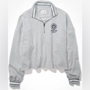 American Eagle ~ Grey Quarter Zip Cropped Hoodie